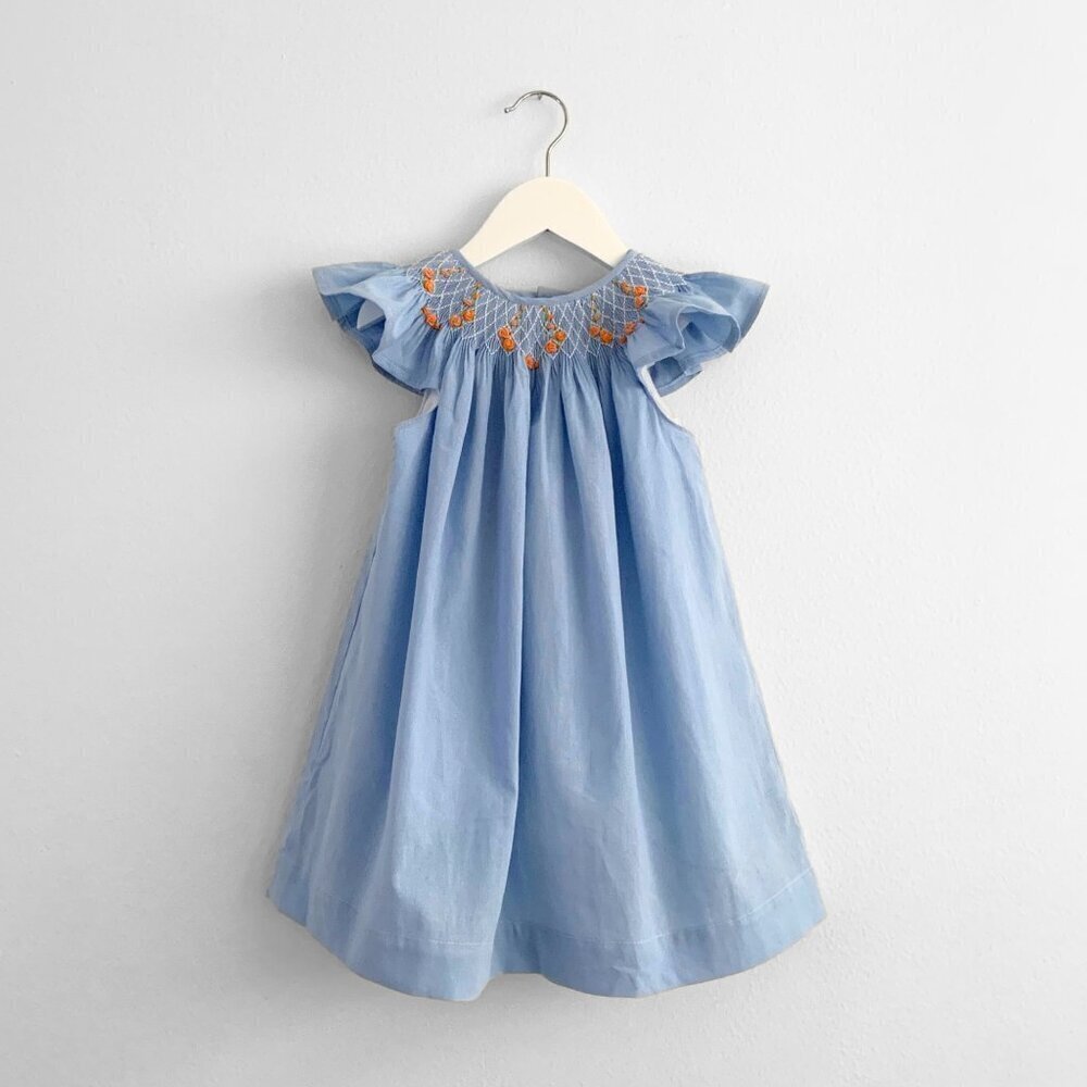 NWT Beautiful Girls Embroidered Smocked Bishop Dress Spring Flowers Blue 6Y